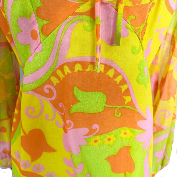 Vintage 1960s Young Edwardian Mod Floral Mini Dress Long Sleeve Tulip Print - Picture 6 of 12